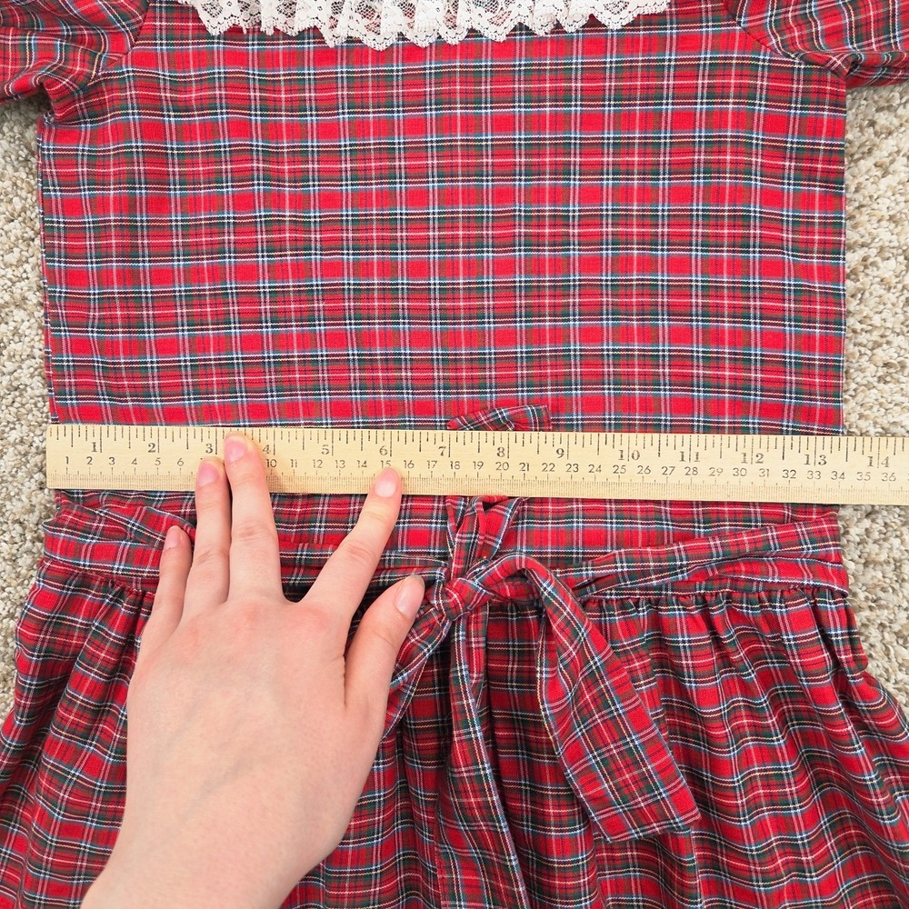 Girl's Vintage Polly Flinders Red Tartan Plaid Drop Waist Dress Size 6 Pleated - Picture 5 of 8